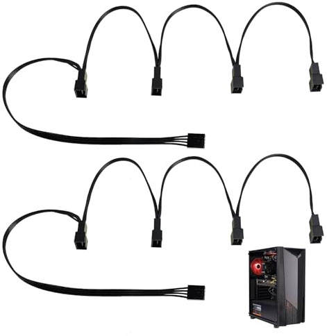 LEIBOCHAO 4-Pin PWM Lüfter Splitter Kabel 2er Set Verlängerung | Y-Splitter für PC Lüfter, mehrere 4-Pin Anschlüsse, PWM-Steuerung - schwarz, einfache Installation, platzsparend