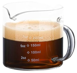250ML/9OZ Espresso Cups, Double Spout Espresso Measuring Cup with Dual Scale, Espresso Shot Glass with V-Shaped Mouth, Clear Glass Milk Frothing Pitcher