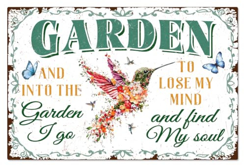 WADORN Vintage Flower Hummingbird Metal Tin Sign, 7.8x11.8 Inch Funny Retro Gardening Tin Sign Gardener Gift Wall Art Plaque Decor Outdoor Spring Poster Decor for Garden Yard Porch Home Decorations