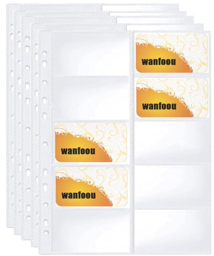 Visitenkartenhülle A4 mit 10 Fächern, Wanfoou 20 Pack Visitenkartenhüllen Binderblätter, Ultra-Clear Visitenkartenblätter mit 11 Löchern, doppelseitige Kreditkartenblätter, Fotohüllen,Postkartenhüllen
