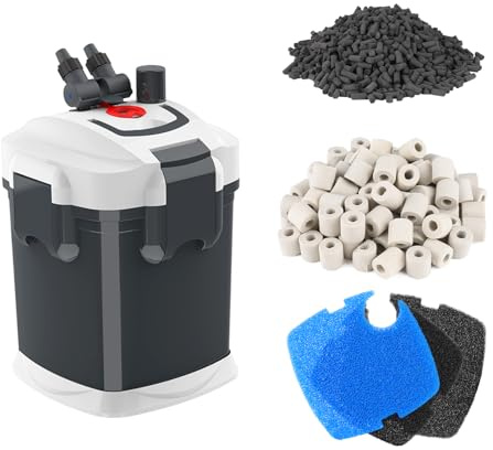 fishkeeper 660GPH Canister Filter, 3-Stage Filtration Aquarium Filter with Quartz Balls and Filter Cotton, Ultra-Quiet External Aquarium Canister Filter for Freshwater and Saltwater up to 230Gal (45W)