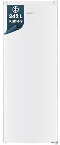 homeX CS2421E-W Kühlschrank ohne Gefrierfach groß 242 Liter freistehend | Vollraumkühlschrank, leiser Standkühlschrank, großer XXL Fridge, 5 Ablagen, LED-Beleuchtung, 143 cm hoch, weiß