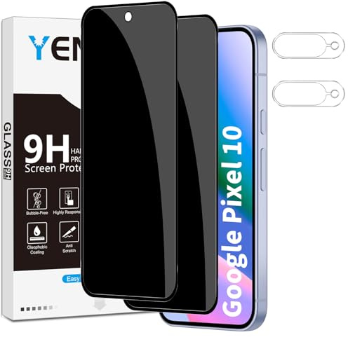 Yenwen Sichtschutzfolie für Google Pixel 10 für Panzerglas, 2 Stück Sichtschutz und 2 Stück Kameraschutz, 9H Härte Privacy Schutzfolie Folie Anti Spy Blickschutzfolie