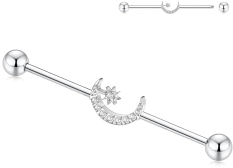G23 Titanium Industrial Earring 14G Industrial Barbell 38mm Cartilag Helix Earring Externally Threaded Industrial Bar Jewellery Silver Long Scaffold Bar for women men