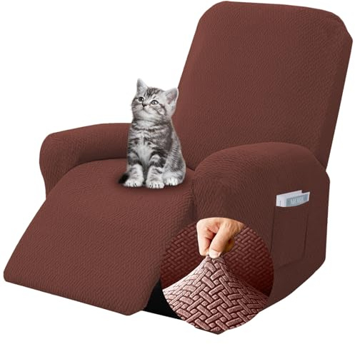 Chingcoo 4-Teilig Sesselbezug, All-Inclusive Sesselschoner für Relaxsessel, Sesselschoner für Fernsehsessel, Komplett Sesselbezug, Stretch Sessel Überzug mit Taschen (Dunkelbraun)
