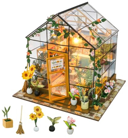 Generico Casa delle Bambole in Legno Fai da Te, Kit Modello di Serra in Miniatura, Regalo Fatto A Mano con Luci A LED, Giocattoli da Montare per Adulti