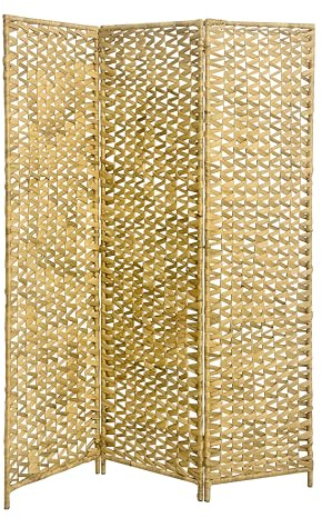 Box and beyond - Paravento per interni - 160 x 117 cm - Separatore per stanza in giacinto - traforato - Fibre naturali - 3 pannelli - Camera da letto, Soggiorno - Partizione rimovibile