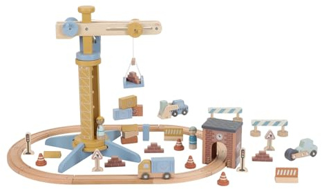 Little Dutch 2542 conjunto de grúa de madera con carriles - amarillo