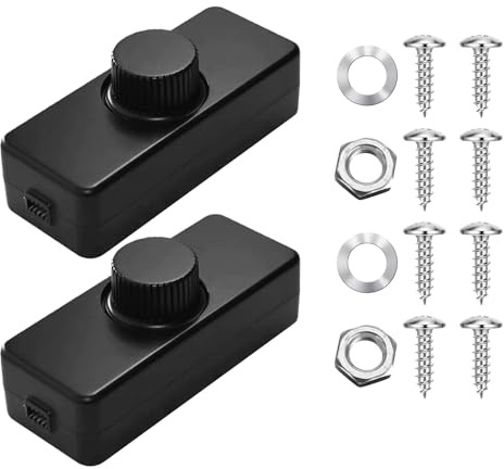 2 Stück Dimmer für LED Lampen, AC 220-240V/50HZ LED Dimmer Schalter, 3-100W LED Schnurdimmer Drehschalter, Dimmschalter für LED Lampen, Dimmschalter Glühlampen/Dimmbaren Lampe(Schwarz)