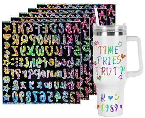 5 Sheets Vinyl Sticky Letters, Silver Glitter Alphabet Stickers, Waterproof Adhesive Capital and Letter Small Stickers for Crafts,Scrapbook,Water Bottle,Name Sticker Decoration (0-9,A-Z,9 Pattern)