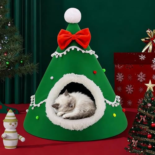 Weihnachtsbaum-Katzenbett, 2026 Neu Katzenbett Flauschig, Weihnachten Katzenhöhle Mit Reißverschluss Kuschelhöhle Katze Katzenzelt Katzen Weihnachtsbaum Abnehmbar Christmas Cat Tree