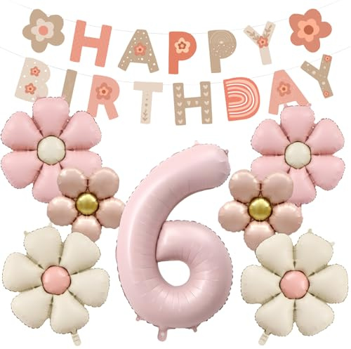 8 Stück Geburtstagsdeko 6 Jahr Mädchen, Gänseblümchen Deko 6 Geburtstag