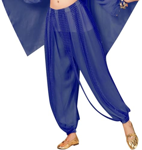 2026 - Pantalones de lentejuelas para danza del vientre, gasa, destacados, azul, Altoa única