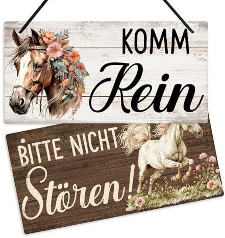 Putuo Decor Türschild Bitte nicht stören/Komm rein – Beidseitiges PVC Türschild mit Pferde-Motiv für Kinderzimmer Büro Schlafzimmer 20x30cm Braun