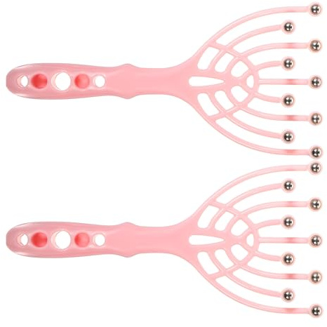 Masseur de Tête Cuir Chevelu Rose 2 Pièces, à 9 Griffes | Portable, Outils de Massage Manuels, Accessoire Head Spa pour Maison et Voyage