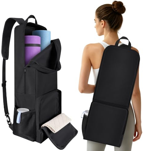 INFANZIA Yoga Mat Carrier Bag, Large Capacity Yoga Tote with Side Pocket/Wet Compartment, Long Pilates Bag with Adjustable Strap for Women & Men, Durable & Waterproof