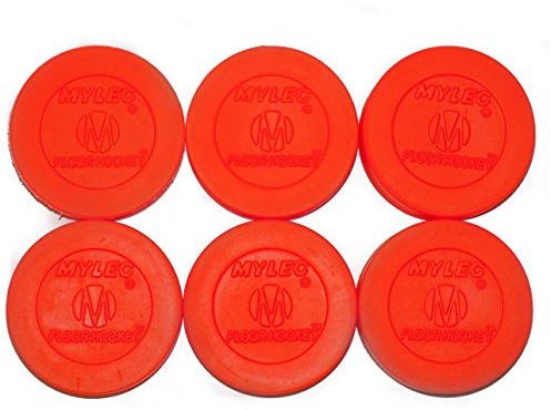 Mylec Hockey Pucks for Indoor & Outdoor Hockey, Lightweight Hollow Plastic Pucks for Street Hockey, (Orange, Pack of 6)