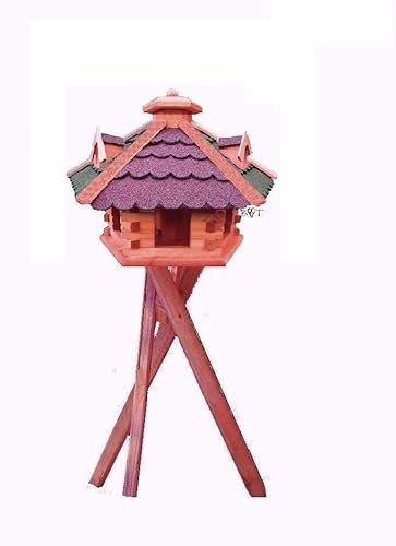 XXL großes futterhaus aus Holz große Vogelvillas Holz mit ROTEM - Grün DACH EIN mit Ständer Vogelhaus/Nistkasten,Vogelhäuser : Ergänzung zum Nistkasten, für Vögel Amsel Amseln Meise Meisen Star Stare Meisennistkasten Vogel,Vogelfutterhaus und Vogelvilla, Futterhaus, Futterhäuschen,große Größen auch mit Ständer und Silo,
