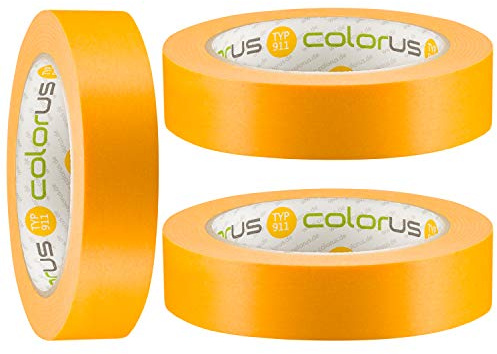 Colorus Goldband Maler Abklebeband 25 mm x 50 m, 3 Rollen UV 120 | 120 Tage UV-beständig für Lacke, Lasuren und Farben - Malerband für innen und außen mit extrem flacher Farbkante