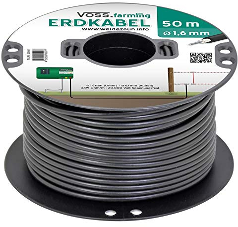 VOSS.farming Câble Haute Tension enterrable pour clôture électrique, 50 m, Âme de Fil en Acier Ø 1,6 mm, Extra Flexible