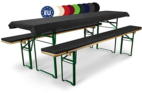 Beautissu 3tlg Bierzeltgarnitur Auflage Set 50cm Comfort XS – Gepolsterte Auflage für Biertisch & Partyzeltgarnitur – Bierbankauflagen Tischdecke & Sitzpolster Waschbare Festzeltgarnitur Anthrazit