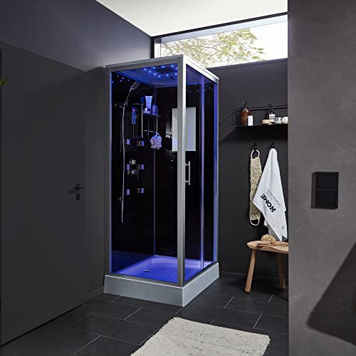 HOME DELUXE - Doccia completa WAVE L - nera, dimensioni: 100 x 80 cm - inclusa radio, soffione a pioggia e accessori completi