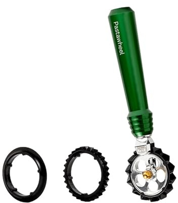 Marcato Pastawheel Dough Cutter & Crimper, Green. Comes with 3 Interchangeable Wheels -Straight Cut, Tight Zig-Zag, & Wide Zig-Zag. Made in Italy