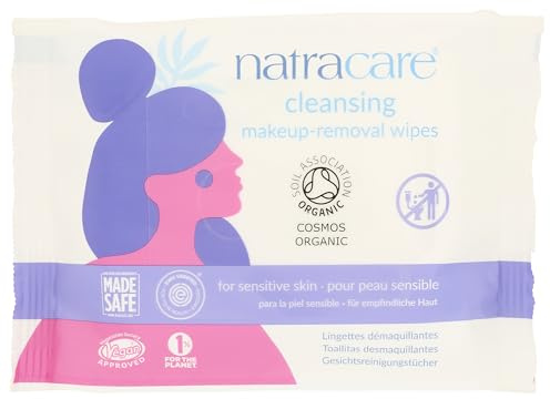 Natracare Cleansing Makeup Remover Wipes, For Sensitive Skin, COSMOS Organic Cotton cloth enriched with Aloe Vera and Vitamin E | 20 Wipes x 1 Pack (20 Wipes)