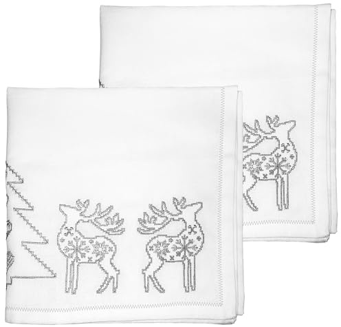 Ragged Rose Weihnachtsserviette – Baumwollservietten für weihnachtlichen Esstisch & Besteck – bestickte Silberservietten als Geschenk verpackte Stoffservietten Set von 4–40 cm x 40 cm