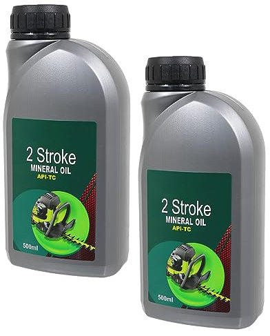 SPARES2GO 2 Stroke Low Smoke Mineral Oil for Petrol Lawnmower Chainsaw 500ml (Pack of 2)