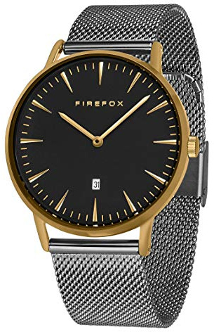 FIREFOX Damen- Armbanduhr Passion analog Quarz Edelstahl vergoldet Milanaise Mesh Armband Zifferblatt schwarz 5 ATM wasserdicht FFPL02-045