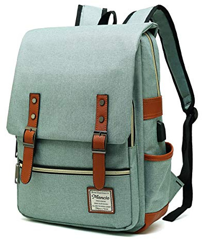 Mancio Vintage Laptop Backpack with USB Charging Port, Slim Tear Resistant Business Backpack for Travelling, College, Casual Daypacks for Men,Women, Fits up to 15.6Inch Notebook, Green