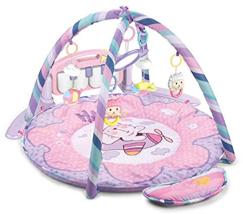Meero London HE0611 New Born Pink Round Play mat Gym with Large Key Board 4 in 1 Kick & Play Activity Centre, Fun Animals, Music, Sound, Textures, Rattle, Discovery Carpet for Infants Toddlers-Pink