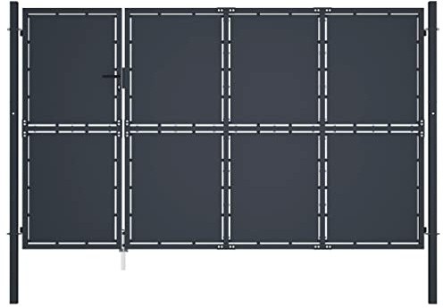 vidaXL Gartentor Gartentür Hoftor Hoftür Gartenpforte Zauntor Zauntür Einzeltor Tor Garten Zaun Pforte Eingangstor Stahl 350x150cm Anthrazit
