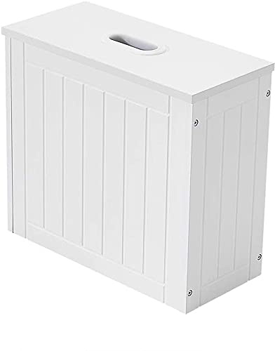 Wooden Bathroom Storage Unit, Free Standing Toilet Paper Holder, Compact Wooden Shaker Bathroom Box, Multi-Purpose Cleaning Tidy Box Bathroom Cabinet (White)