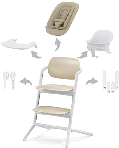 CYBEX Gold LEMO Barnstol 4-i-1-set, Växer med barnet, 0-99 år, Användbar från födseln, Bouncer Nest, Baby-Set, matbricka, spädbarnsinlägg, huvudstöd och adapter-set ingår, Aluminium/plast, Sand (Sand)