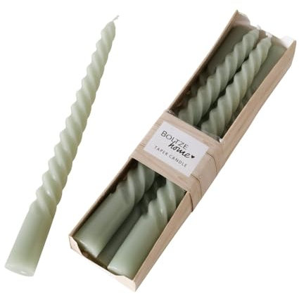 Spiralkerzen Salbeigrün – 6er Set – Höhe 20 cm, Ø 2 cm – ca. 4 Std. Brenndauer – Gedrehte Stabkerzen – Dekokerzen für Tisch, Dinner & Festtage