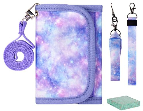 Choco Mocha Girls Wallets for Kids 6-8 8-10, Kids Wallets for Girls 10-12 Trifold Wallet with Lanyard Gift Box 4 5 6 7 8 Year Old Girl Gifts, Starry Sky-Purple
