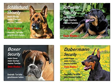 Generisch Schäferhund-Rottweiler-Boxer-Dobermann Security-Hund-Schild-Hundeschild-300 x 200 x 3 mm-Aluminium-Hunde-Tierschild-Warnschild-Hinweisschild (1451-124 Schäferhund, Farbig mit 2 Löcher)