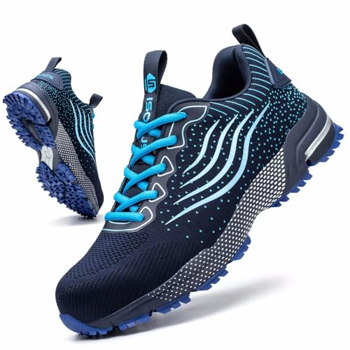 CYKYGGO Chaussures de Sécurité Hommes Femme Chaussures de Travail Légère Confortable Basket Securite Embout Protection Acier Cuisine Bleu 42