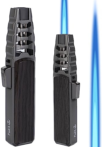 Butane Torch Lighter, Refillable Kitchen Cooking Torch Windproof Adjustable Flame Solar Beam Torch Blow Torch with Safety Lock for Baking Creme Brulee (Butane Gas Not Included) (Dark Gray)