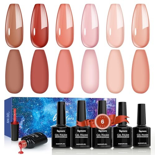 Skymore UV Nagellack Gel Nagellack UV Lacke für Nägel, 8ml Gelnagellack für UV Lampe, 6 Farben UV Gel Nagellack Nude Rosa Gel Polish Gellack, Ideal Nagellack Geschenk für Frauen