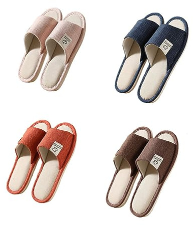 Teceyfeet Chaussons Invités lot 4 Paires Chausson Bout Ouverts Lavables Antipatinage Pantoufles Femme Slippers Pantoufle Unisexe Pour Salle de Bains Maison Voyage Mariage Spa,(4 Taille, 4 Couleur)