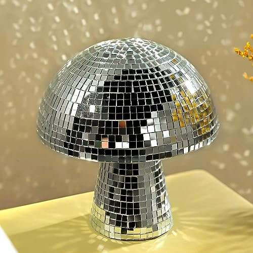Morofme Mushroom Disco Ball - Silver Glitter Mirror Ball for Home Decor, Stage Props, DJ Light Effects, School Parties & Table Decoration