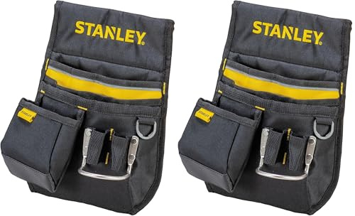 STANLEY Leather Tool Belt Pouch, Double Pocket Storage Organiser, Hammer Loop, 1-96-181
