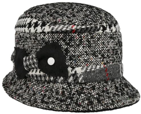 LIERYS Carmenia Wollhut - Damenhut mit Schleife - Schwarz-weißer Hut - Eleganter Filzhut - Made in Italy - Knautschbar - Herbst/Winter schwarz-weiß One Size
