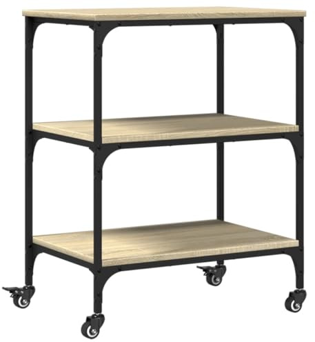 vidaXL Küchenwagen, Servierwagen mit viel Stauraum, Rollwagen Trolley für Küche Bar, Gemüsewagen Mehrzweckwagen Küchentrolley, Sonoma-Eiche Holzwerkstoff