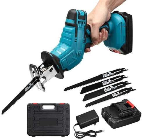 MoRfiL Sierra Eléctrica para Huesos, Sierras Alternativas Inalámbricas para Carne, Potente Kit De Sierra Manual, Luz LED + Caja De Almacenamiento, para Corte De Madera Y Metal,36v