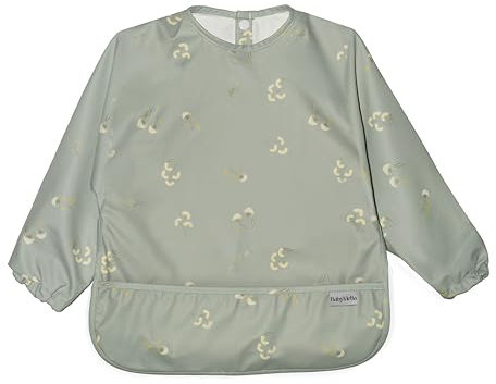 babymeba Babero Impermeable con Mangas - Baberos Bebe Manga Larga 6 Meses a 30 Meses, Babero Alimentacion, Babero Elastico, Recogedor Alimentos Trona, Babero BLW (verde)