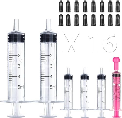 16 Stück 5ML Spritze,3ML-550ML Wiederverwendbare Spritze, Dosierspritze Ohne Nadel, Werkzeuge für Flüssigkeitsmaß Spritzen, Futterspritze, für Labor,Tierfütterung, Pflanzenbewässerung
